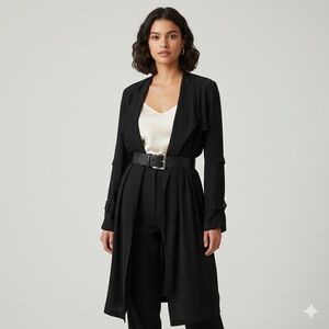 Babaton Quincy Jacket Aritzia Black Flowy Duster Trench Coat Lightweight‎ Large